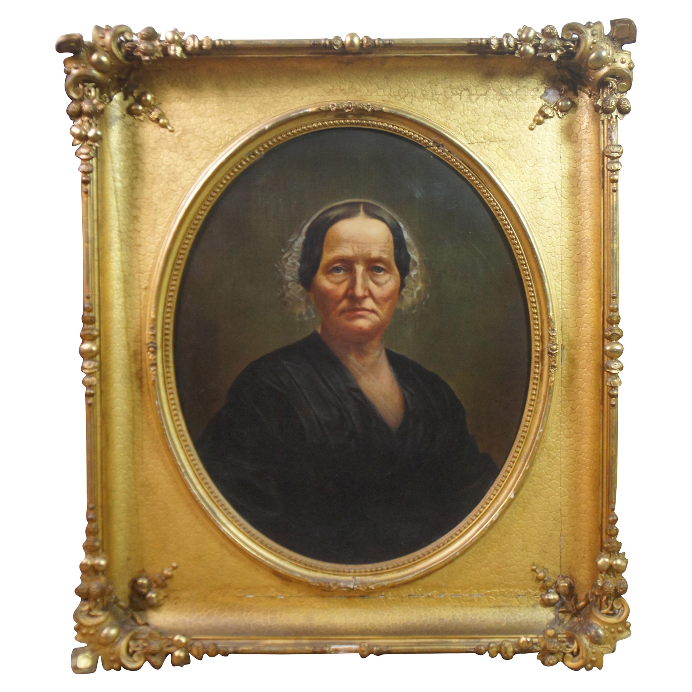 Peinture à l'huile ovale ancienne de Laura Birge « Great Grandmother », 1870 en vente