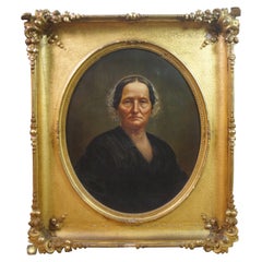 1870 Antique Laura Birge Oval Oil Portrait Painting Great Great Grandmother