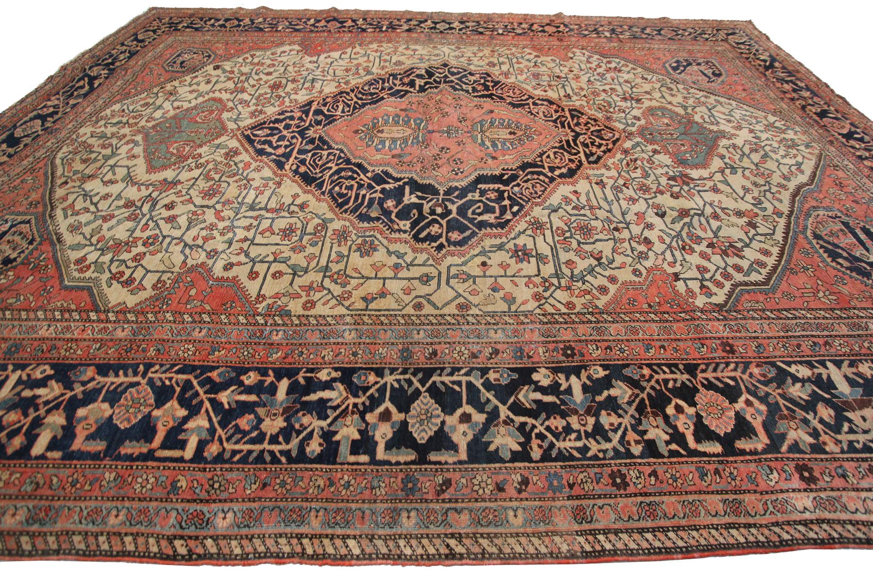 Hand-Knotted 1870 Antique Persian Farahan Rug Antique Farahan Rug Peacock Design For Sale