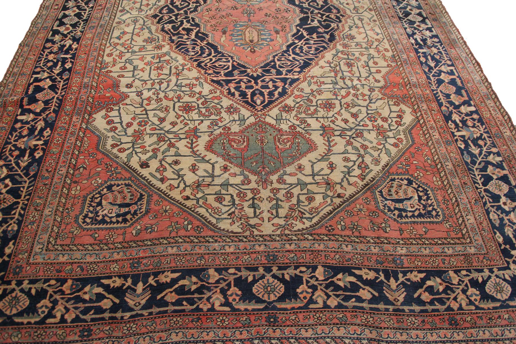 1870 Antiker persischer Farahan-Teppich Antiker Farahan-Teppich Pfauenmuster (Handgeknüpft) im Angebot