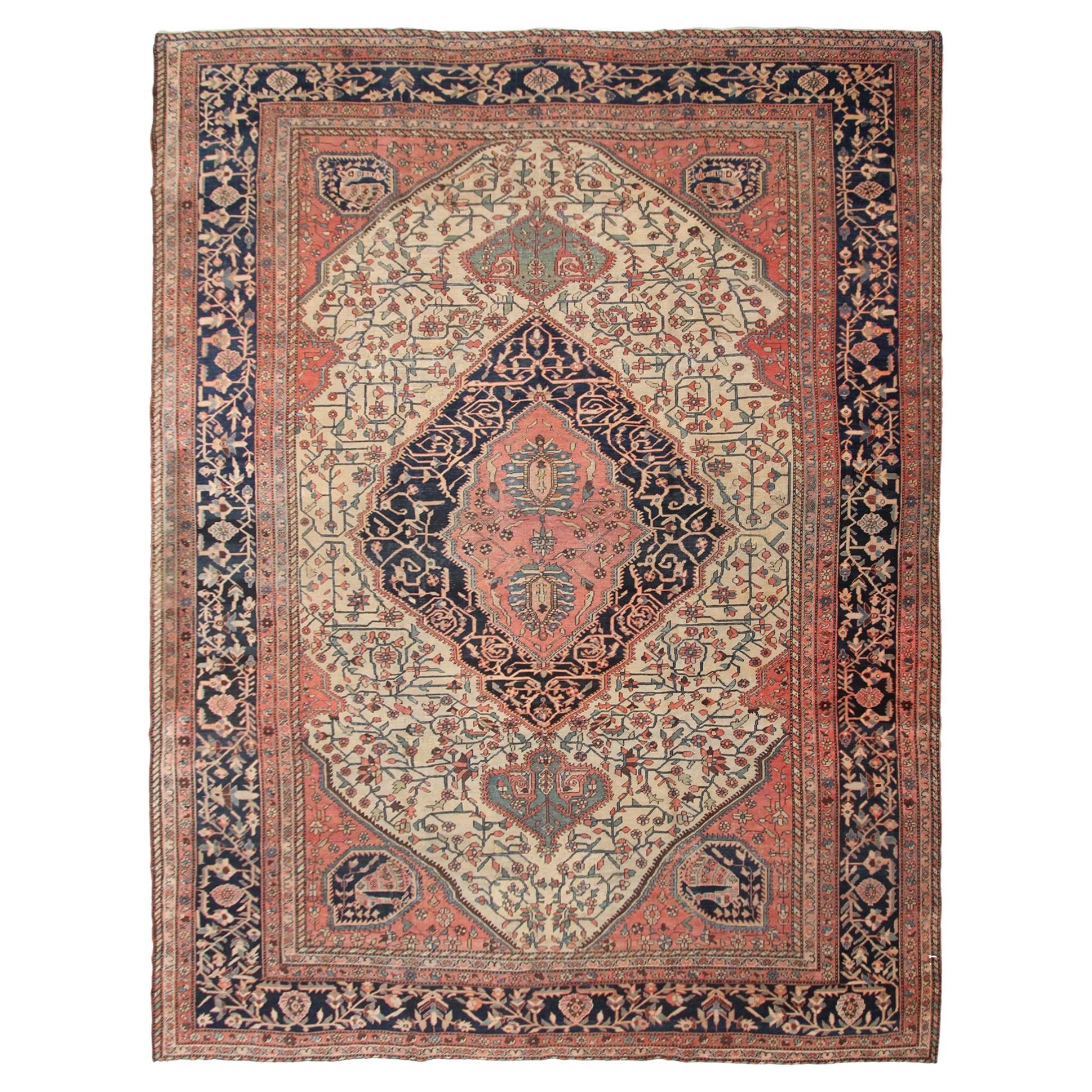 1870 Antiker persischer Farahan-Teppich Antiker Farahan-Teppich Pfauenmuster im Angebot