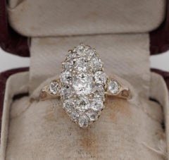 Victorian 2.15 Carat Old Mine Diamond Rare Navette Ring, circa 1870