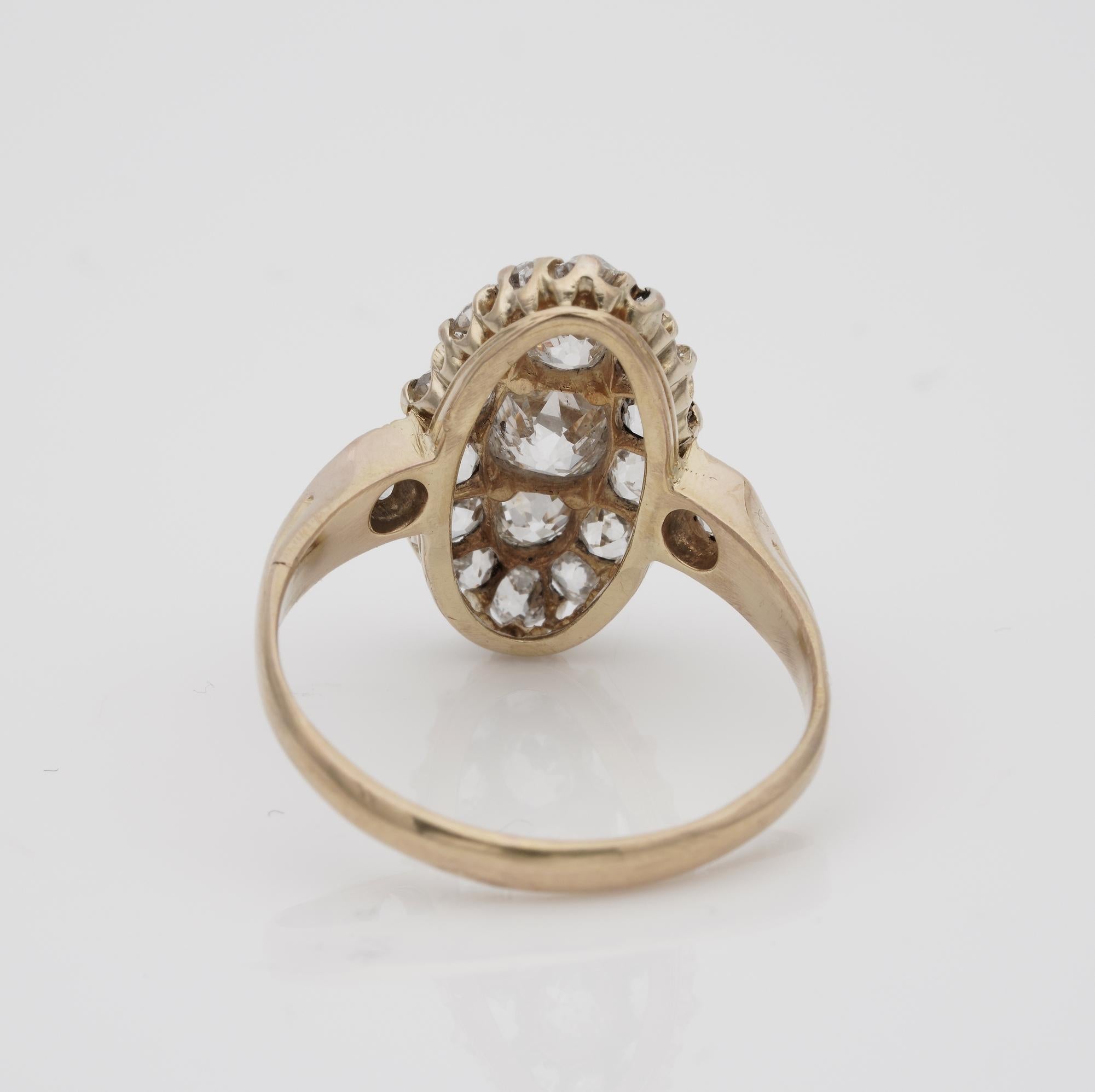 Victorian 2.15 Carat Old Mine Diamond Rare Navette Ring, circa 1870 3