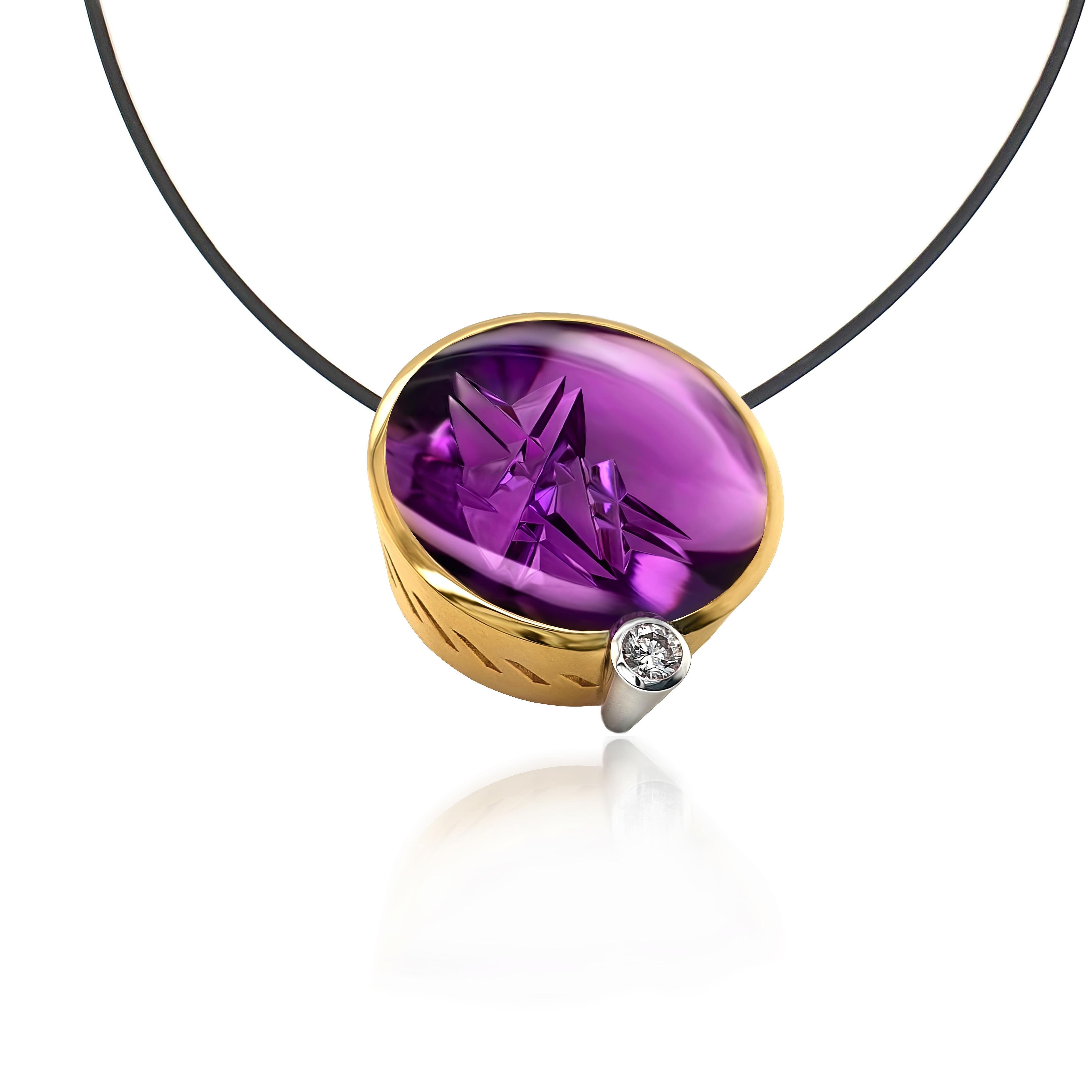 Contemporary 18.70 Carat Amethyst Diamond Gold Platinum Pendant Necklace, Atelier Munsteiner For Sale
