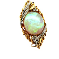 18.70 Carat Australian Crystal Opal Diamond 18k Yellow Gold & Platinum Brooch