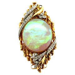 18.70 Carat Australian Crystal Opal Diamond 18k Yellow Gold & Platinum Brooch