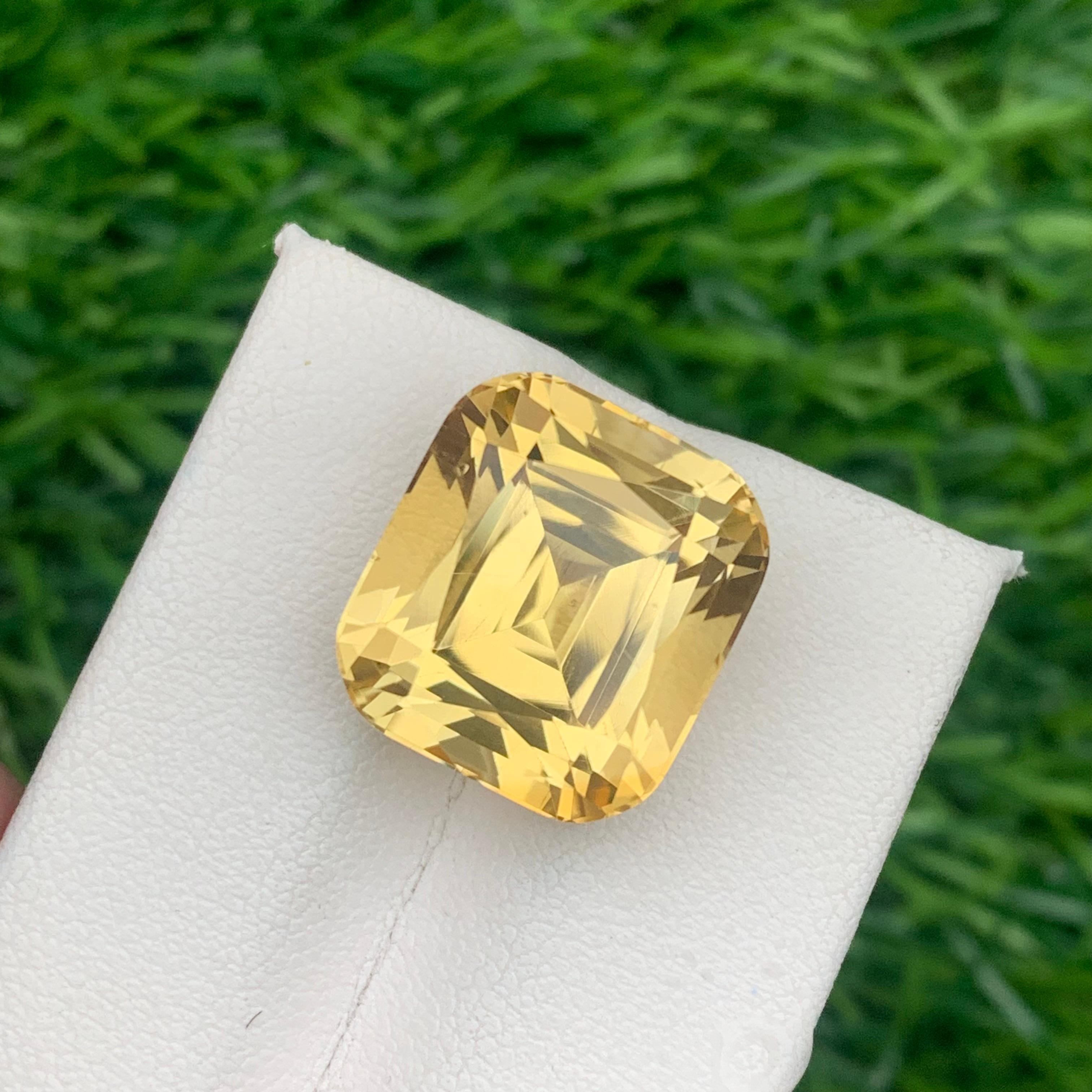 Women's or Men's 18.70 Carat Natural Loose Yellow Citrine Gemstone From Brazil Mine Cushion Cut For Sale