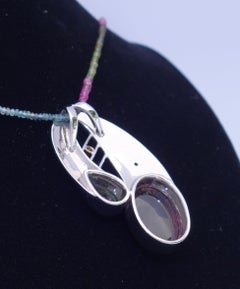 18.70 Carat Pink and Green Tourmaline Gold and Sterling Silver Pendant Necklace