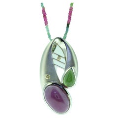 18.70 Carat Pink and Green Tourmaline Gold and Sterling Silver Pendant Necklace