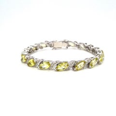 18.70 Carats Lemon Quartz Diamond Engagement Bracelet for Girlfriend Gift Silver