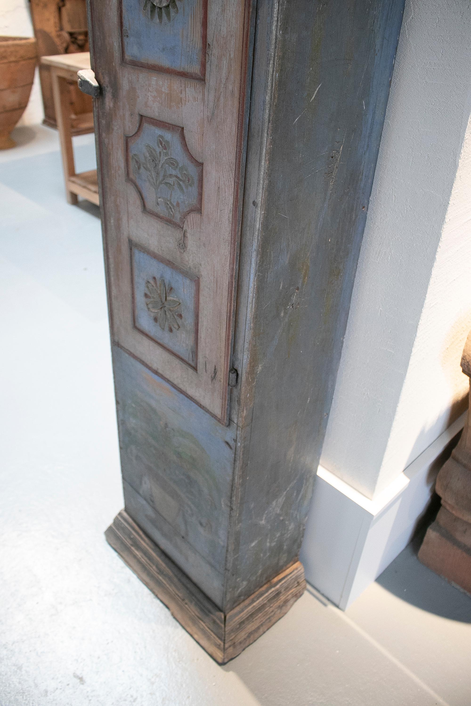 1870 Dated Spanish Swiss Painted Standing Clock Wooden Housing For Sale 2