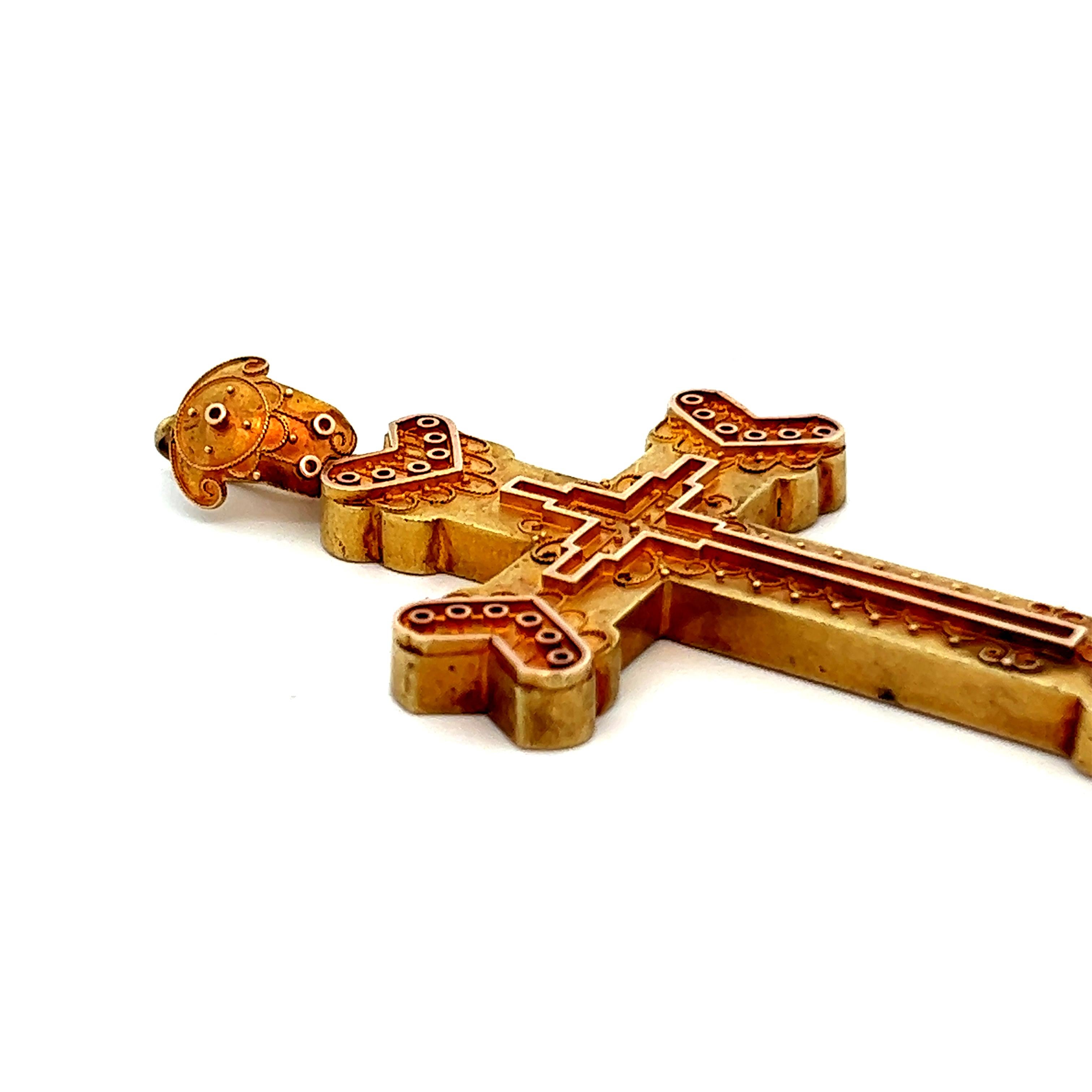 1870 Etruscan Cross in 14k Yellow Gold  In Excellent Condition For Sale In Lexington, KY