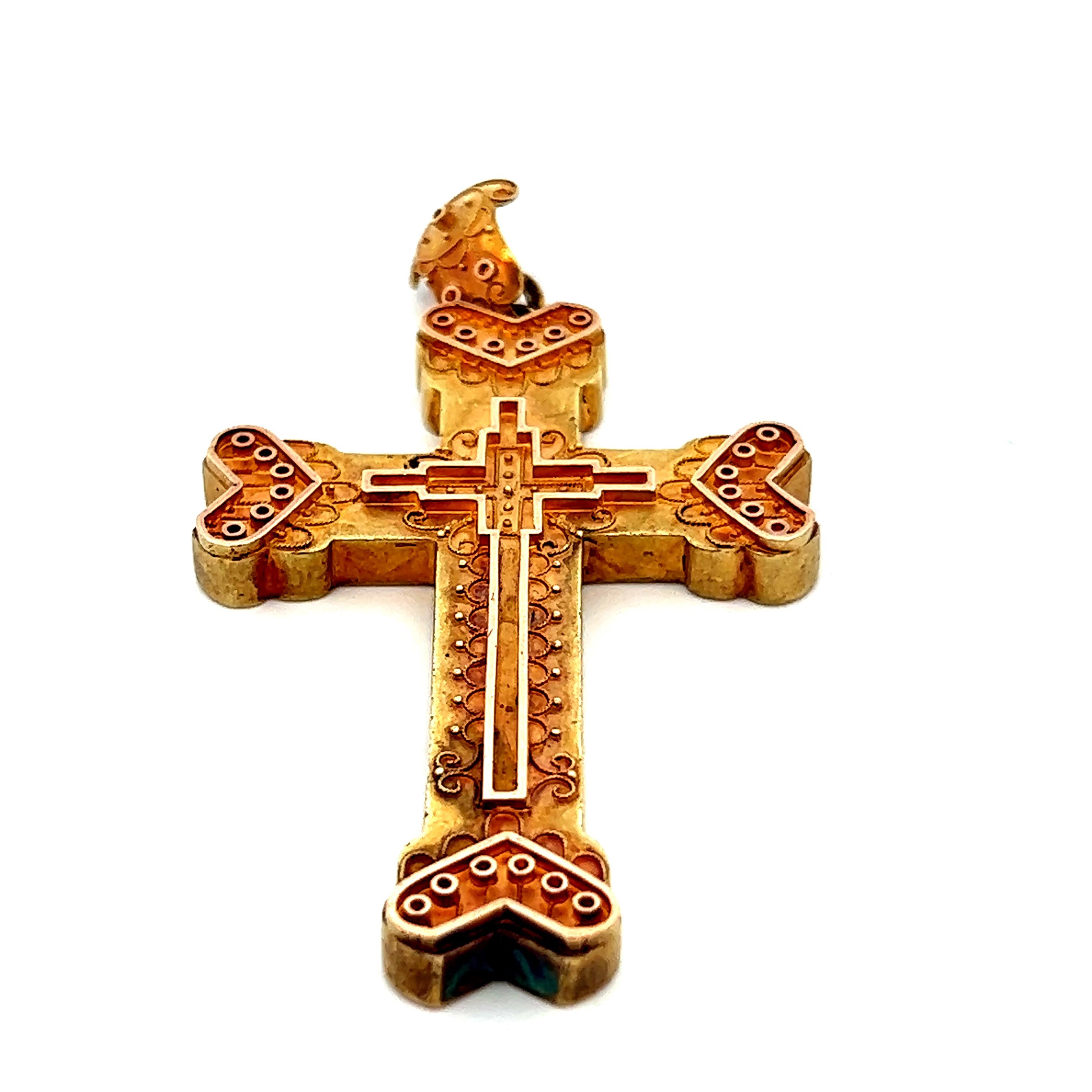 Etruscan Revival 1870 Etruscan Cross in 14k Yellow Gold  For Sale