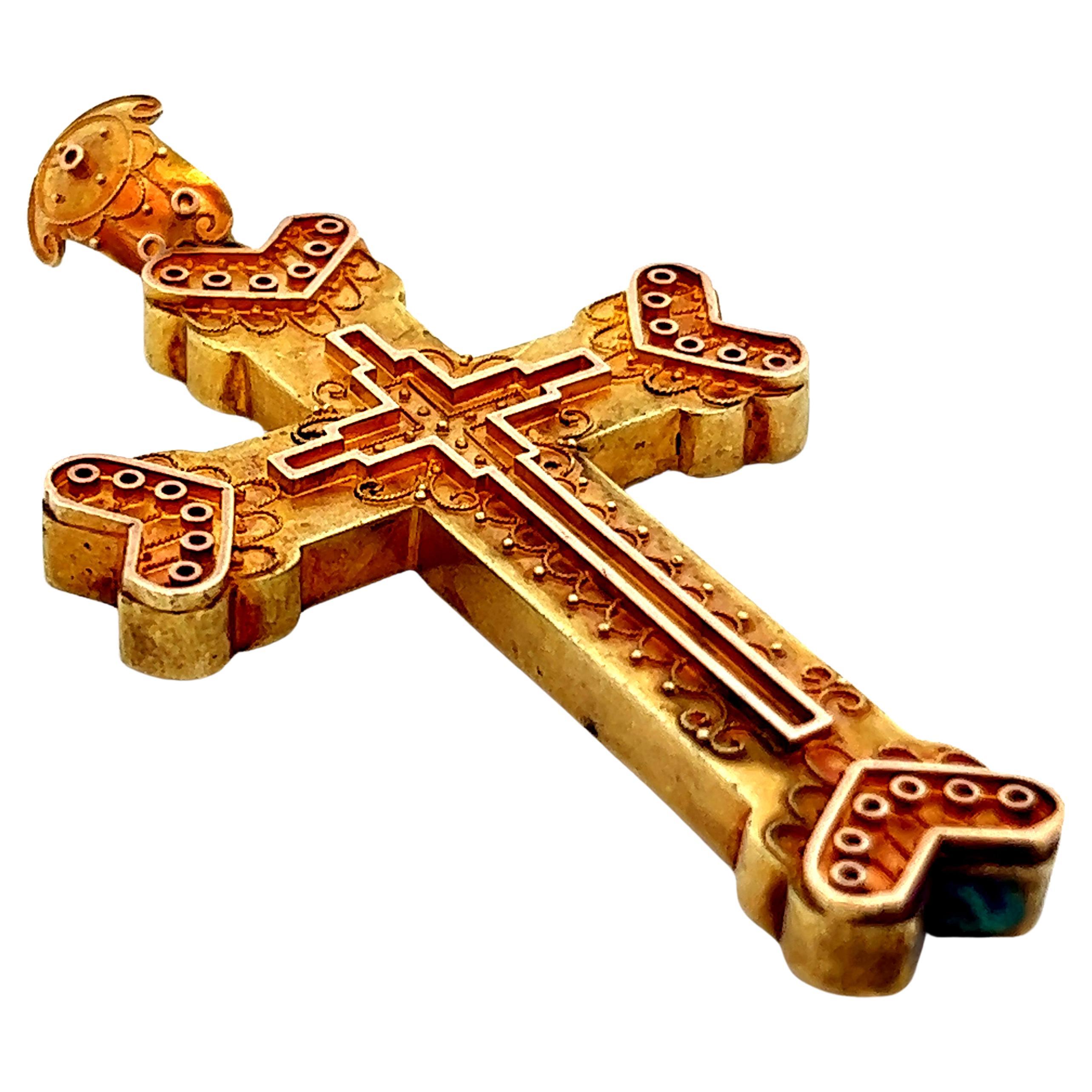 1870 Etruskisches Kreuz aus 14 Karat Gelbgold