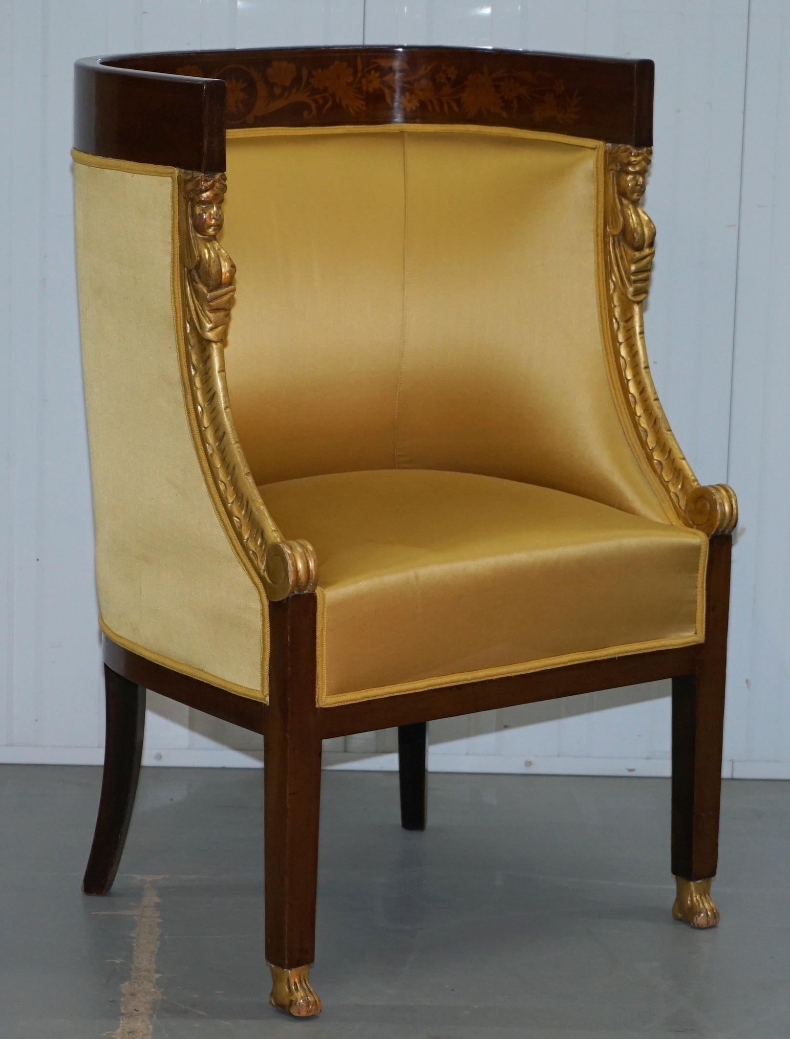 1870 French Empire Marquetry Inlaid Suite Berger Armchairs & Settee Canape, Pair For Sale 8