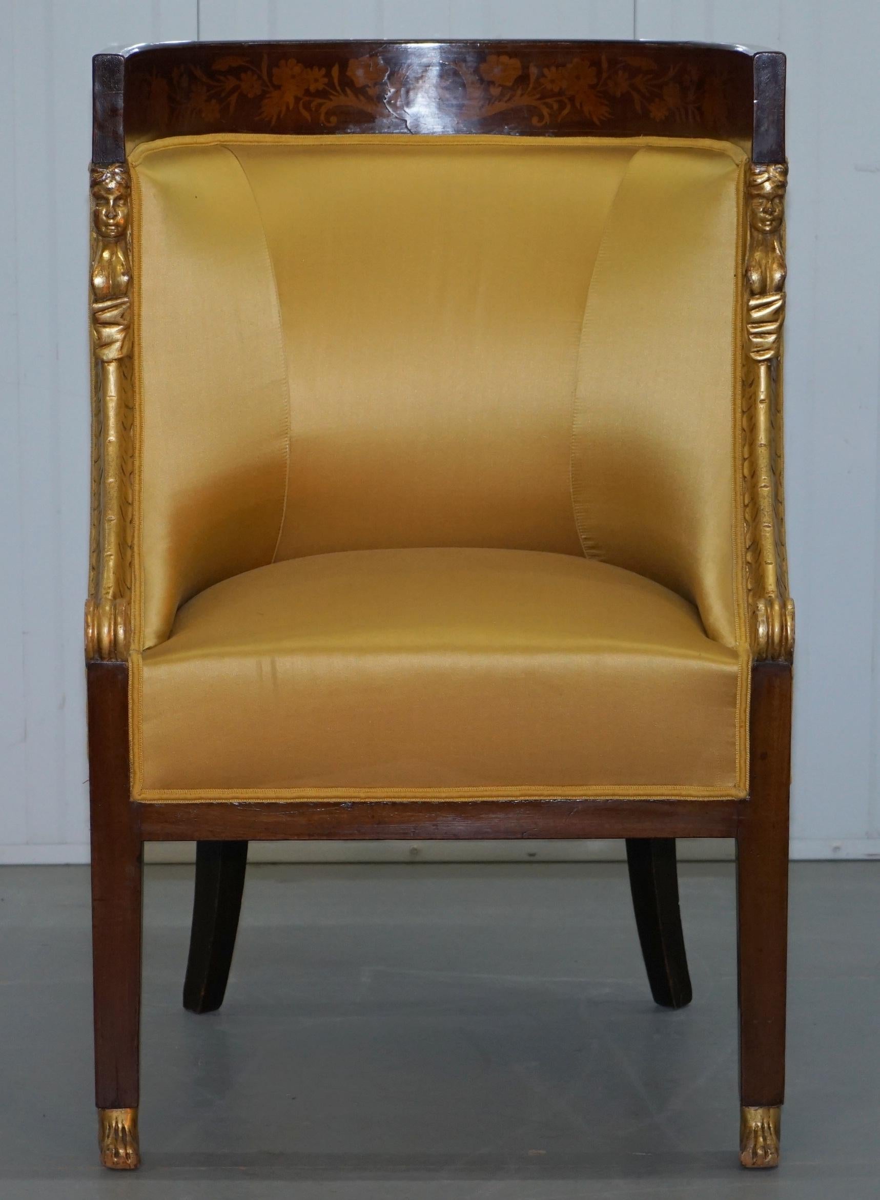 1870 French Empire Marquetry Inlaid Suite Berger Armchairs & Settee Canape, Pair For Sale 9
