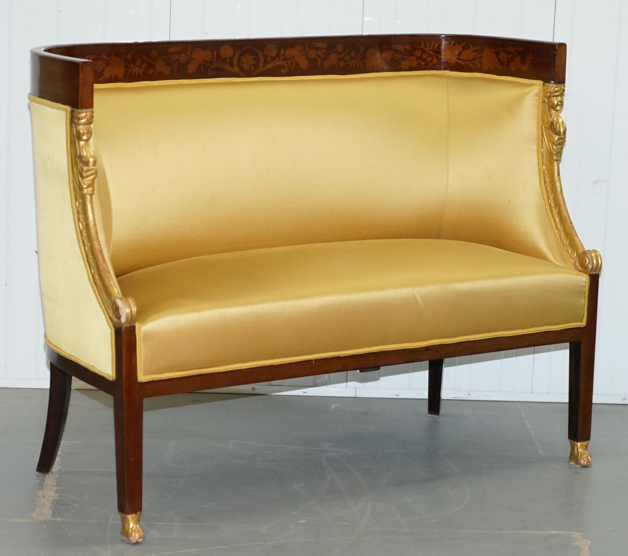 1870 French Empire Marquetry Inlaid Suite Berger Armchairs & Settee Canape, Pair For Sale 10