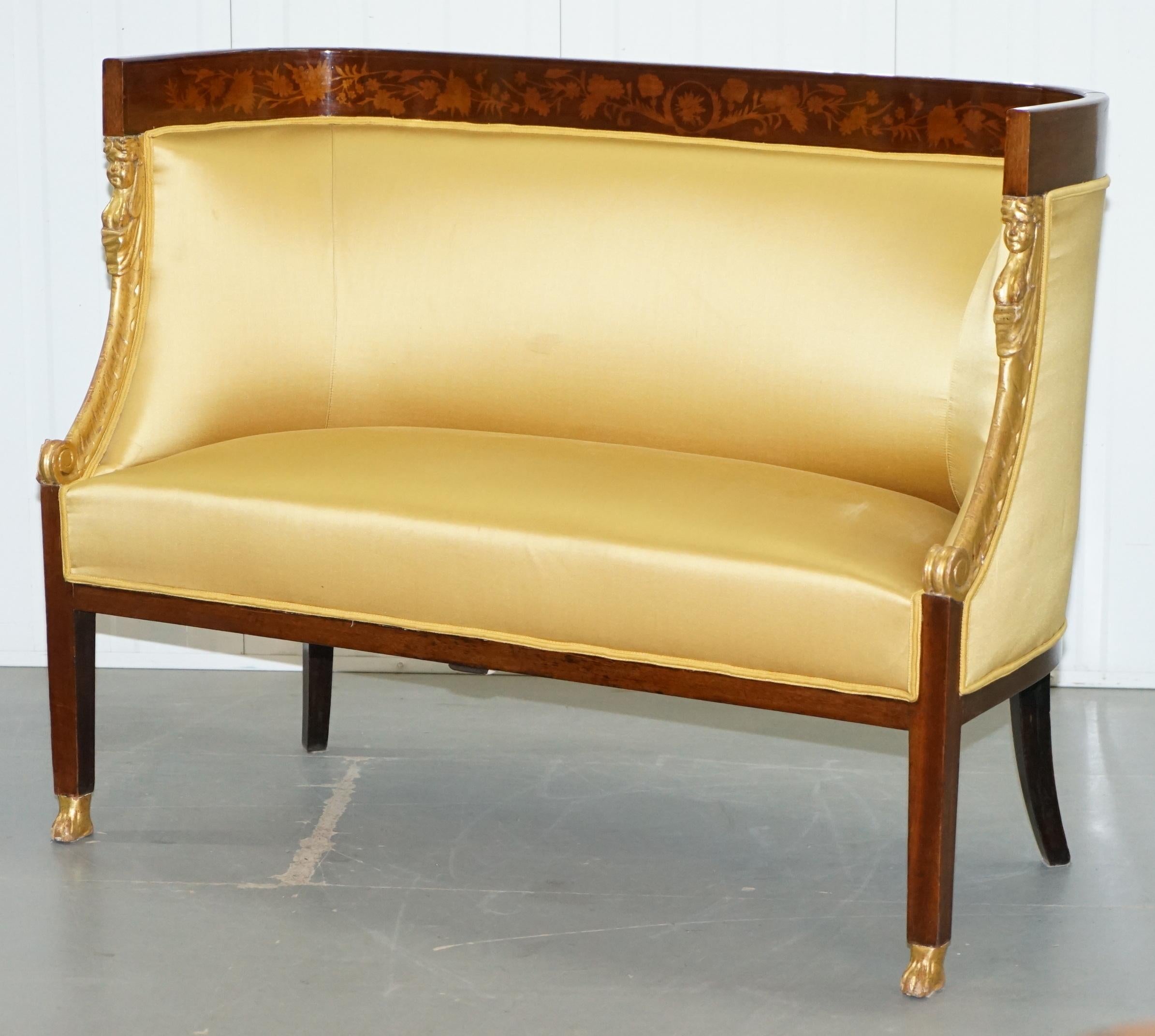 1870 French Empire Marquetry Inlaid Suite Berger Armchairs & Settee Canape, Pair For Sale 12