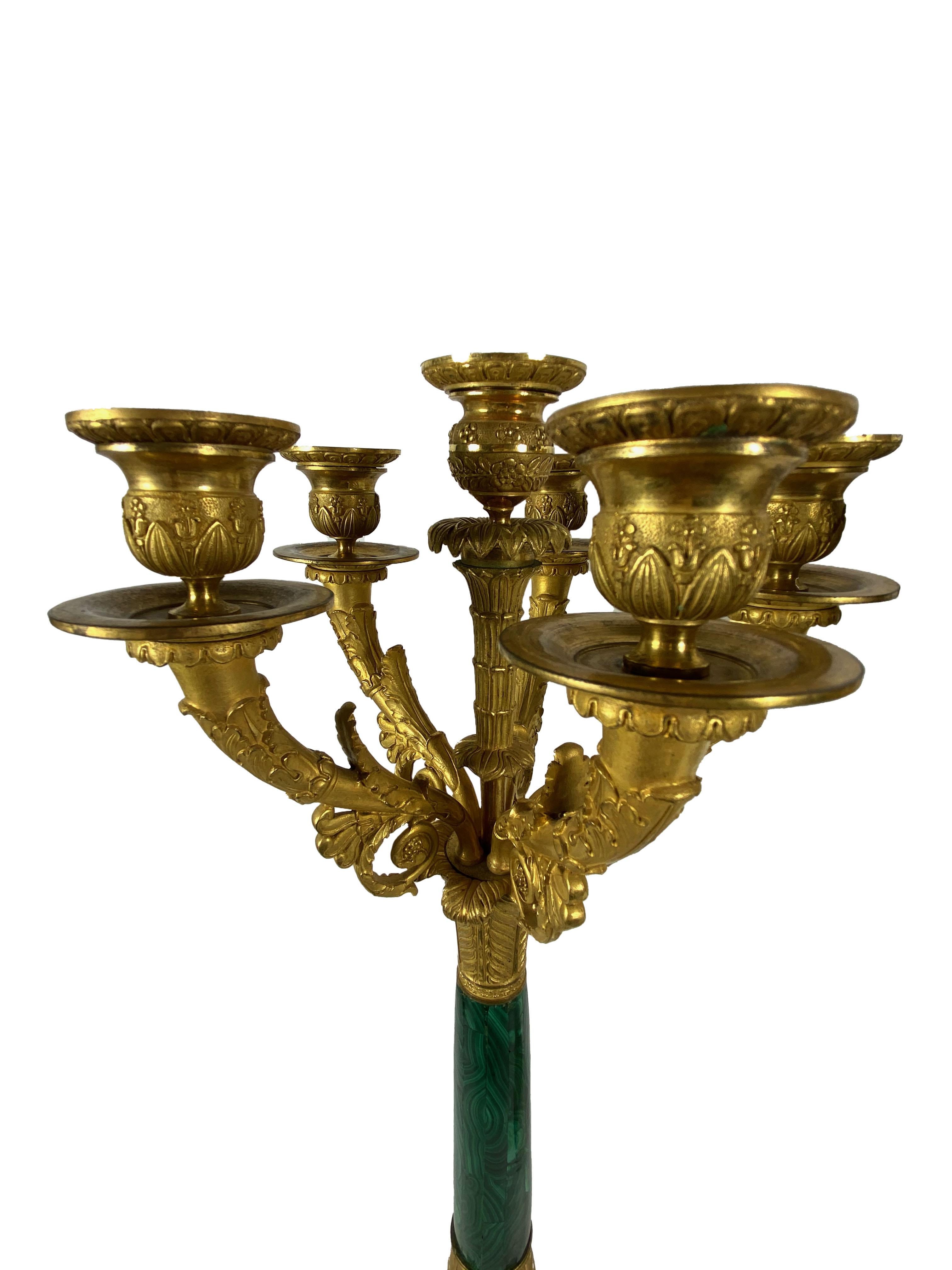 1870 French Empire Style Bronze Dore Candleholders, a Pair In Good Condition For Sale In Dallas, TX