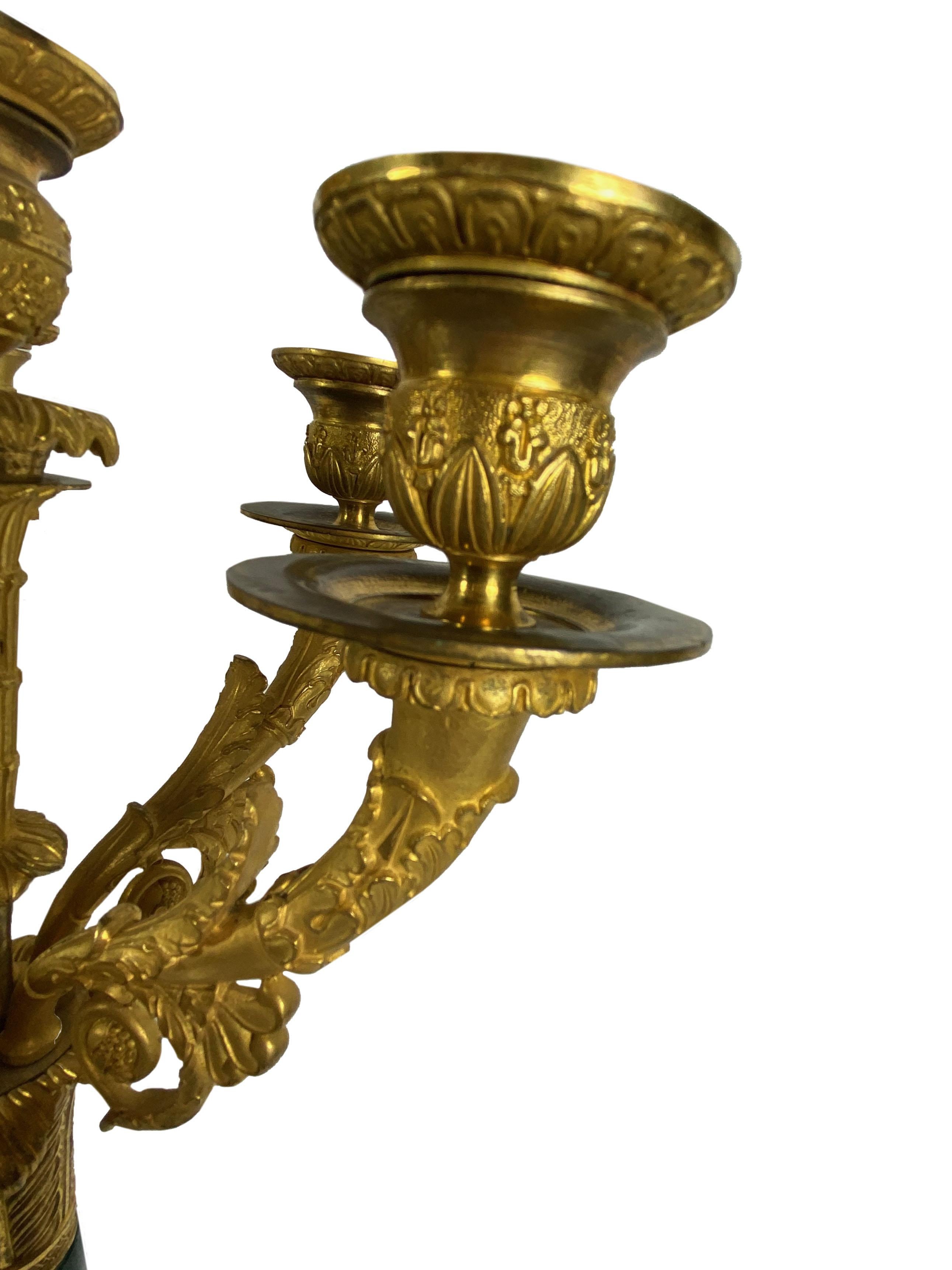 1870 French Empire Style Bronze Dore Candleholders, a Pair For Sale 1