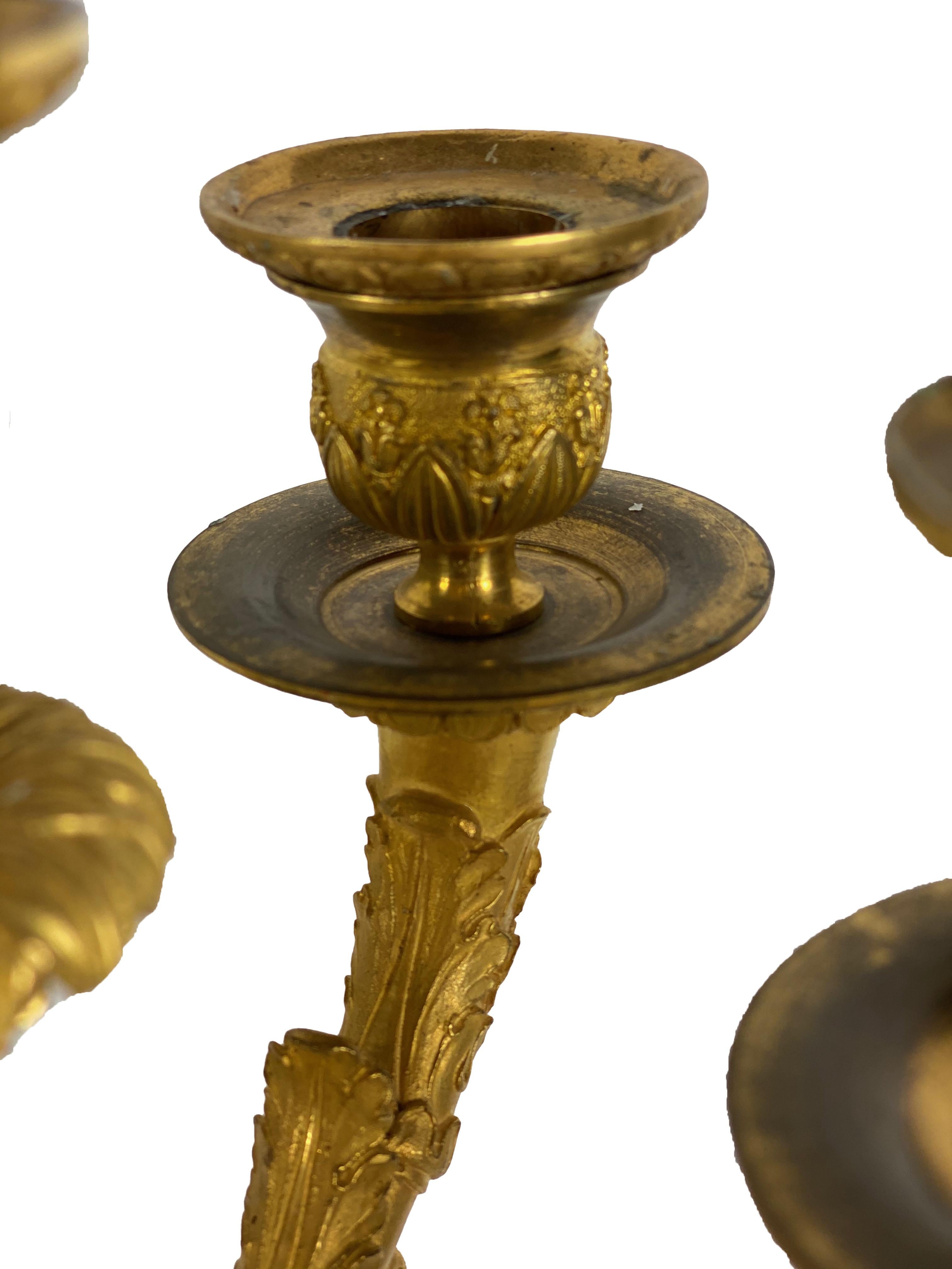 1870 French Empire Style Bronze Dore Candleholders, a Pair For Sale 2