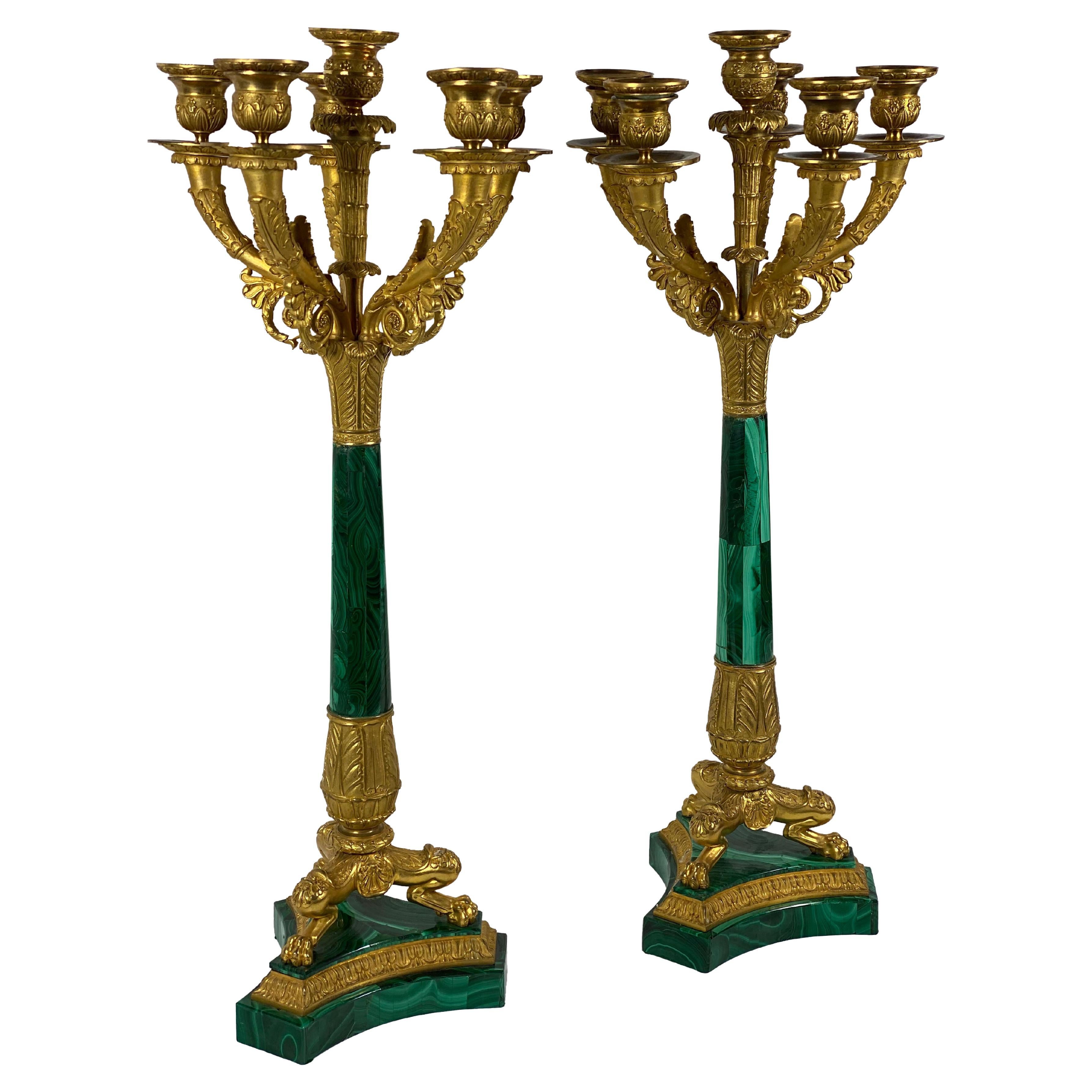 1870 French Empire Style Bronze Dore Candleholders, a Pair For Sale