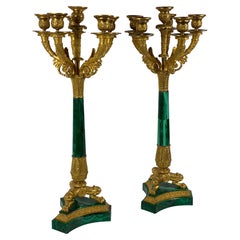 1870 French Empire Style Bronze Dore Candleholders, a Pair