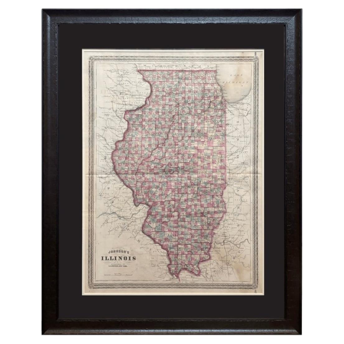 Mapa "Johnson's Illinois" de 1870 Publicado por A. J. Johnson