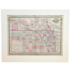 1870 "Johnson's Kansas and Nebraska" Antique Map Published by A. J. Johnson