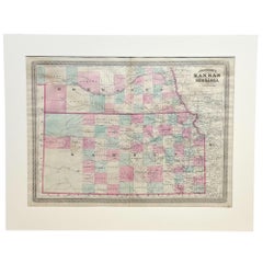1870 "Johnson's Kansas and Nebraska" Antique Map Published by A. J. Johnson