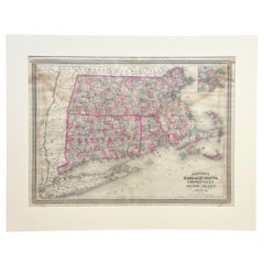 1870 "Johnson's Massachusetts, Connecticut and Rhode Island" Antique Map