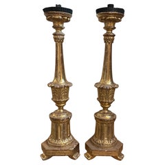 1870 Napoleon III Pair of Hand-Carved Giltwood Sicilian Torcheres