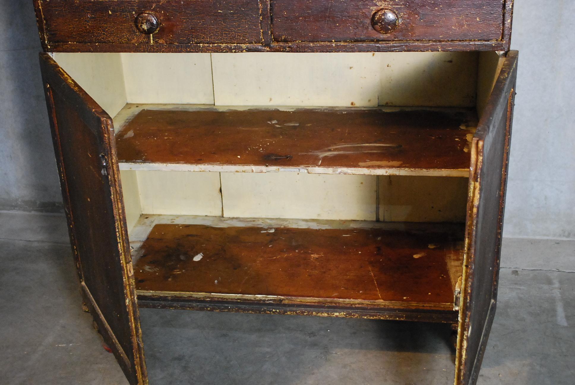 1870 Pine Glass Door Step Back Book Case Country Cupboard 6