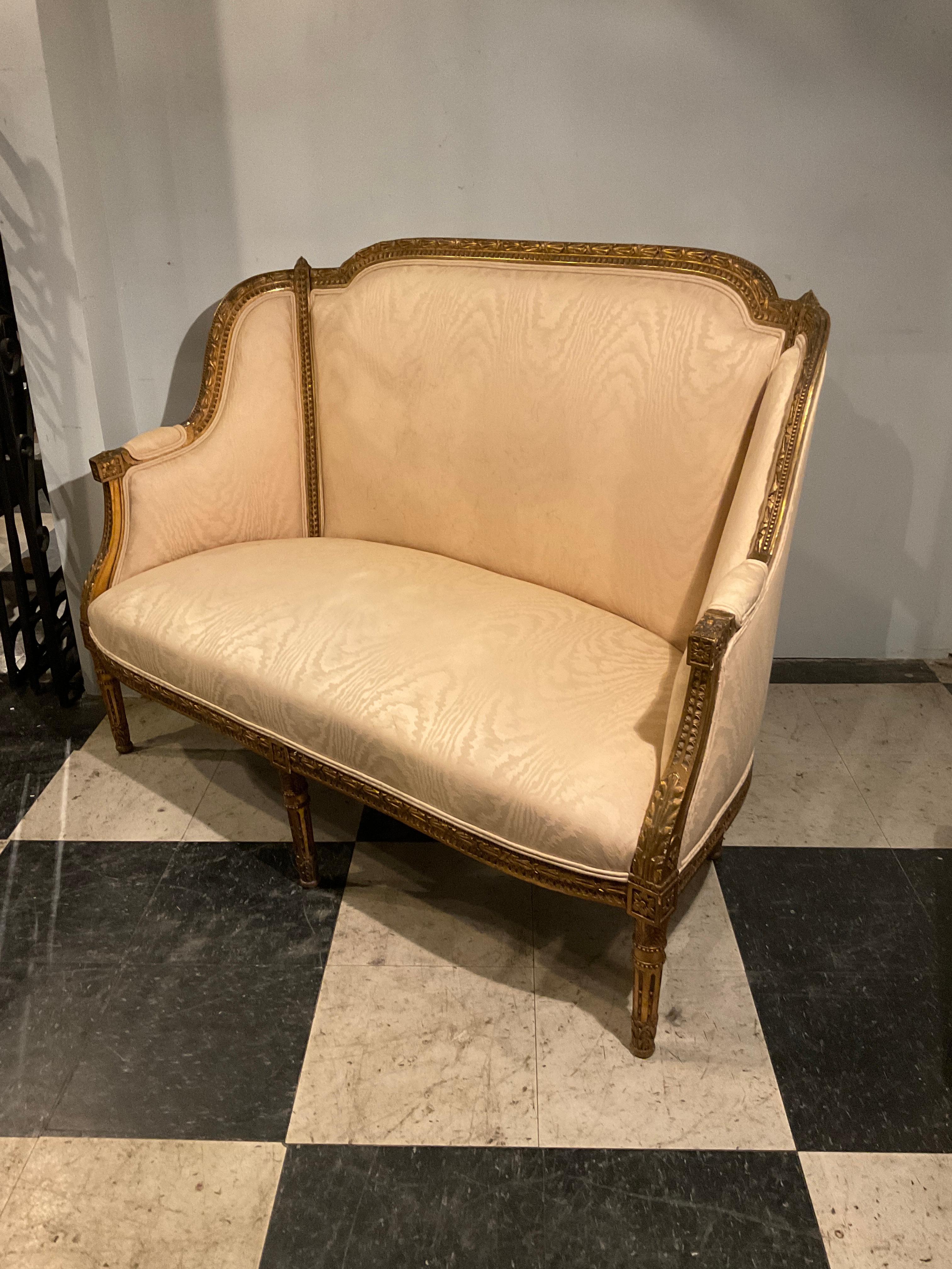 1870 s French Gilt Wood Louis XVI Settee In Good Condition For Sale In Tarrytown, NY