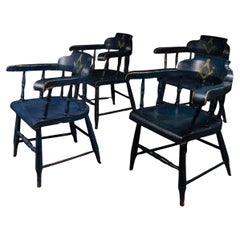 1870 set of four windsor "firehall" masonic armchairs