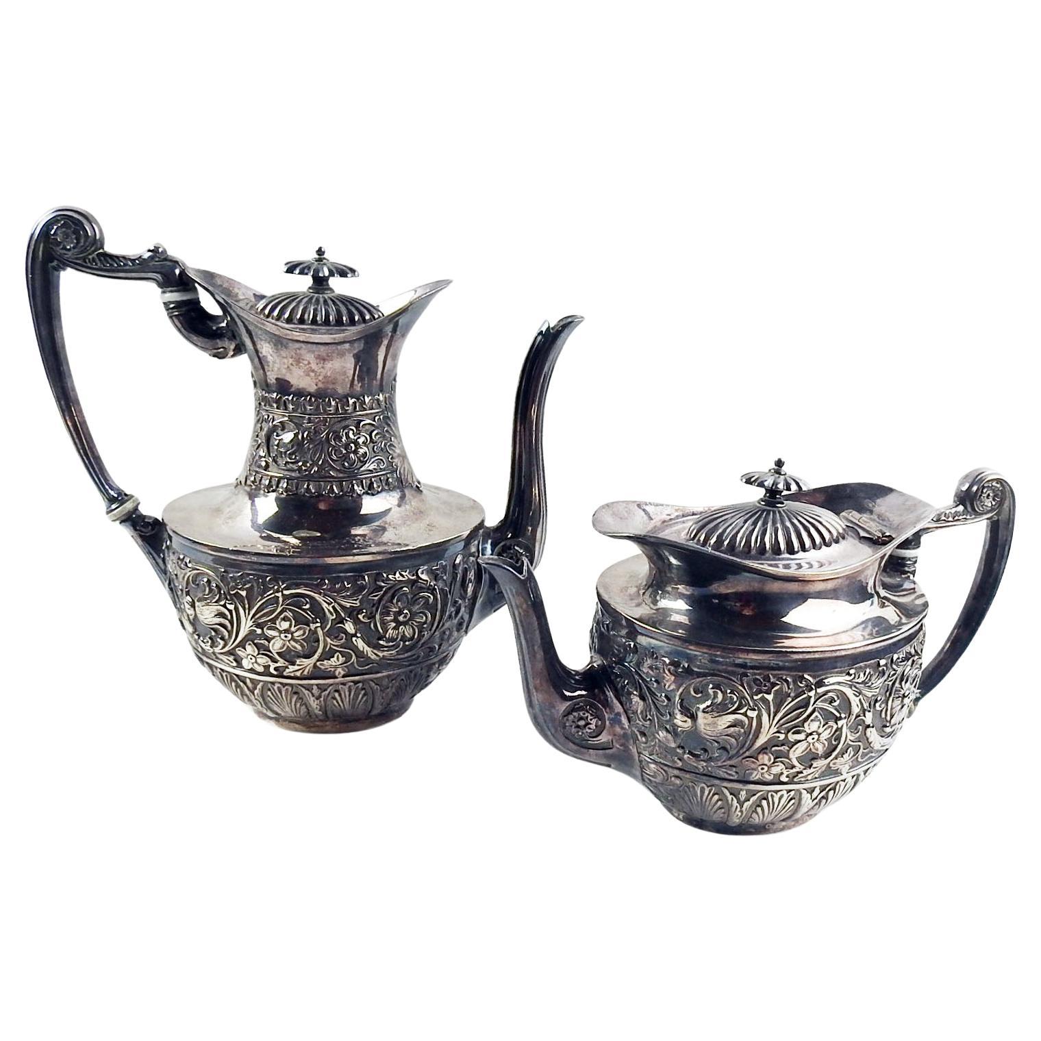 1870 Sheffield Silver Tea 
Coffee Pots - a Pair For Sale