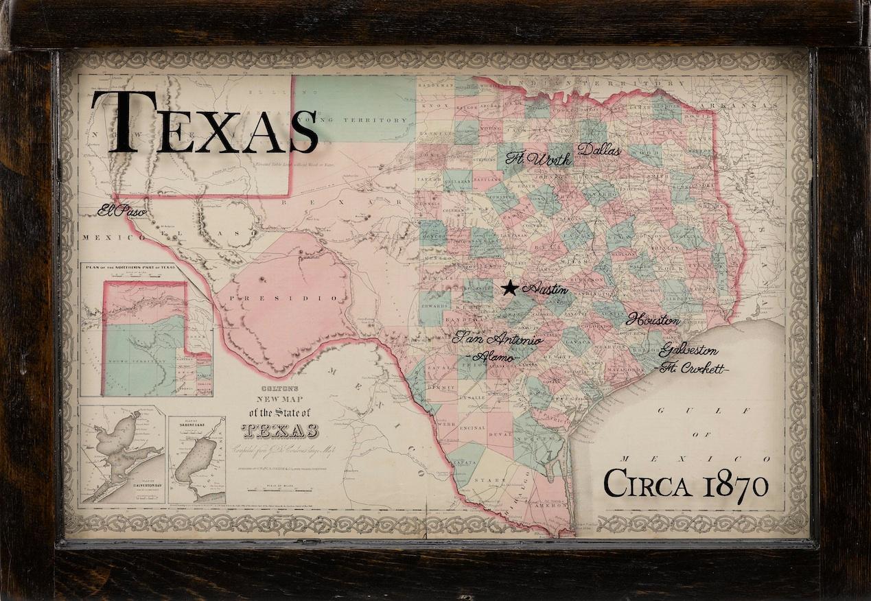 This is a highly detailed map of Texas, colored by counties and showing the early County configurations in the West. Cartographically, this map is compiled from De Cordova's seminal 1849 map of the area, which is one of the most important