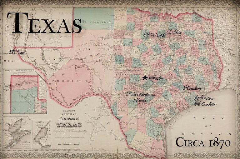 1870 Texas Map by Colton at 1stDibs