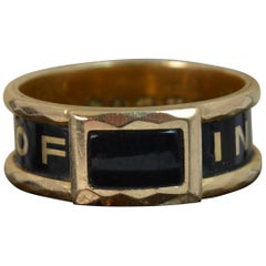 1870 Victorian 18 Carat Gold and Enamel in Memory of Mourning Stack Band Ring