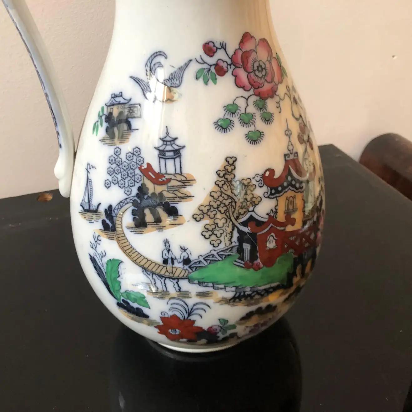 English 1870, Victorian British Orientalist Porcelain Jug For Sale