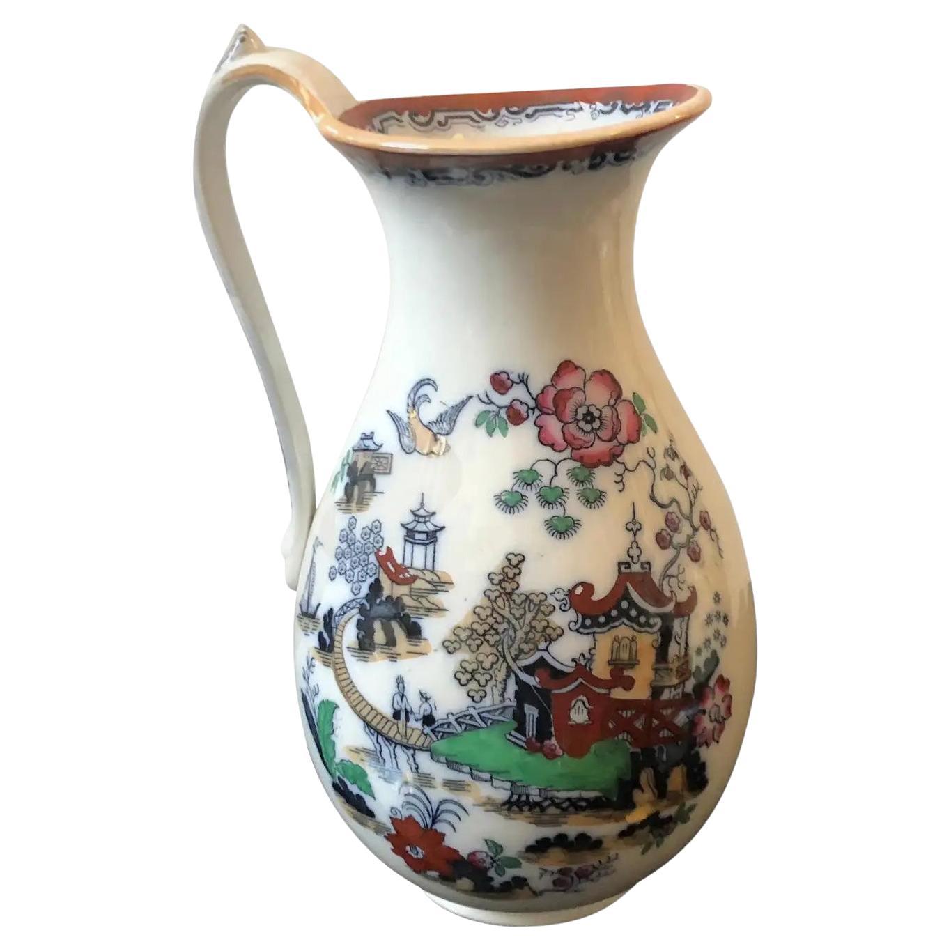 1870, Victorian British Orientalist Porcelain Jug For Sale