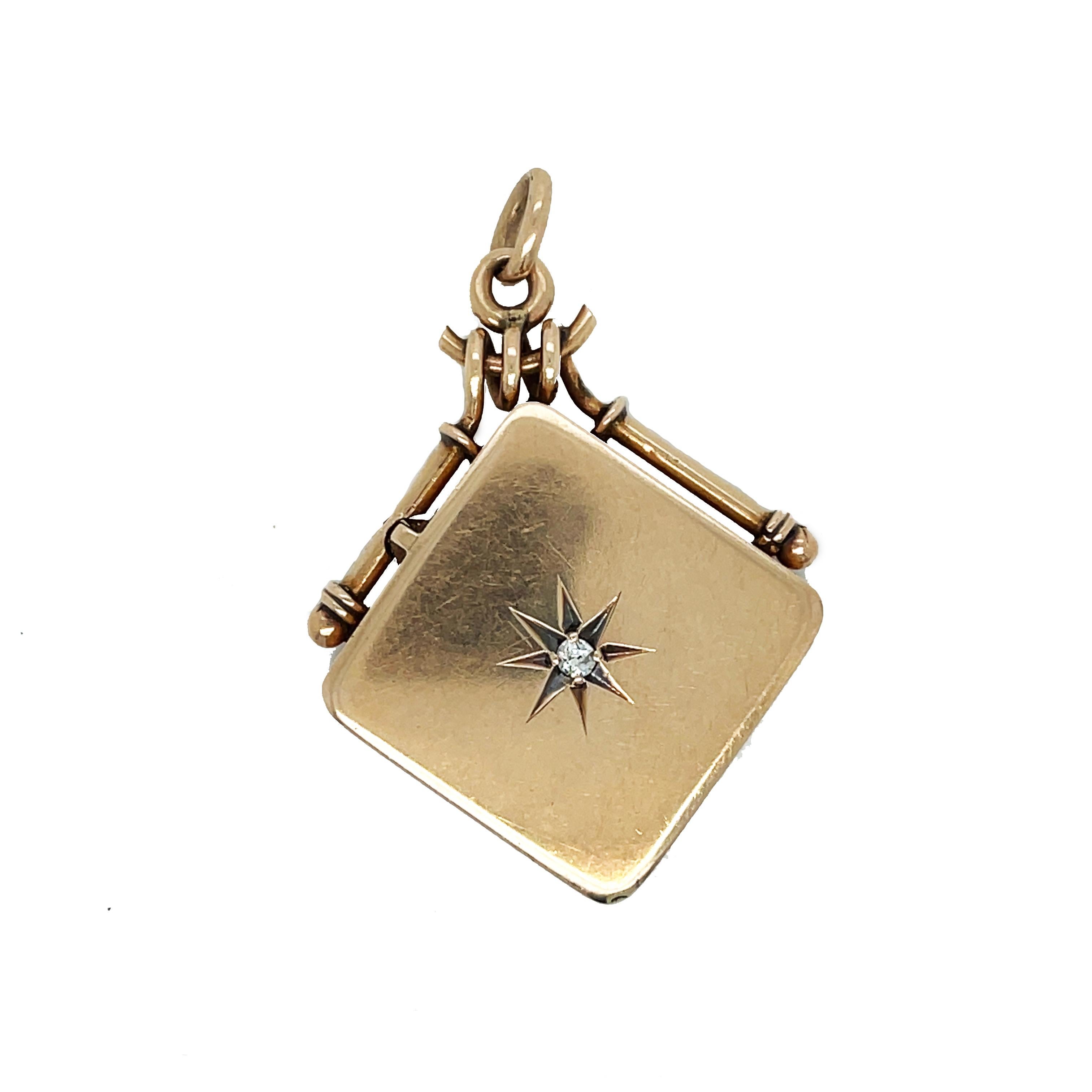 1870 Victorian Rose Gold Diamond Fob Locket In Excellent Condition In Lexington, KY