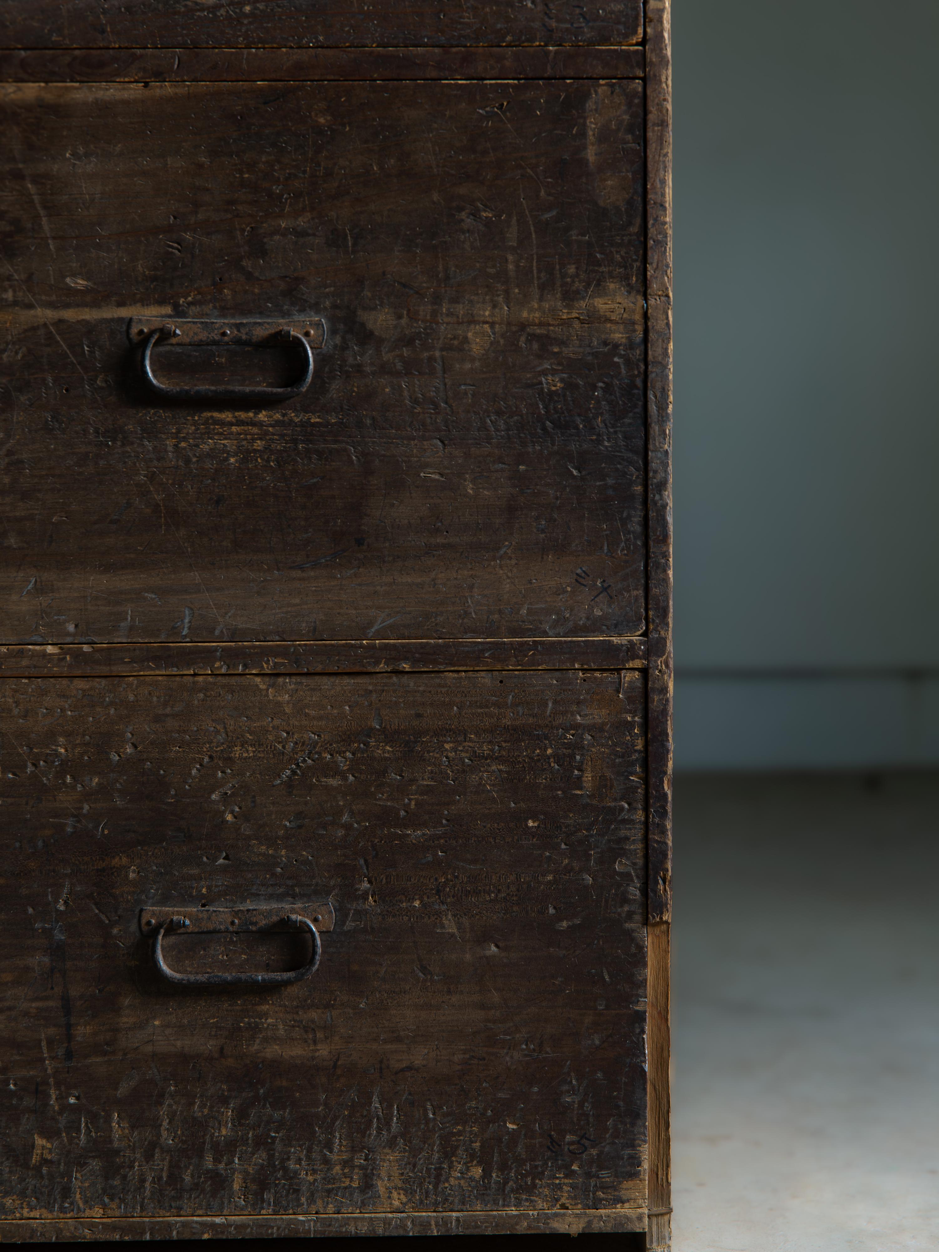 1870s-1910s Japanese antique Isho tansu, clothes chest of drawers, wabi sabi 4