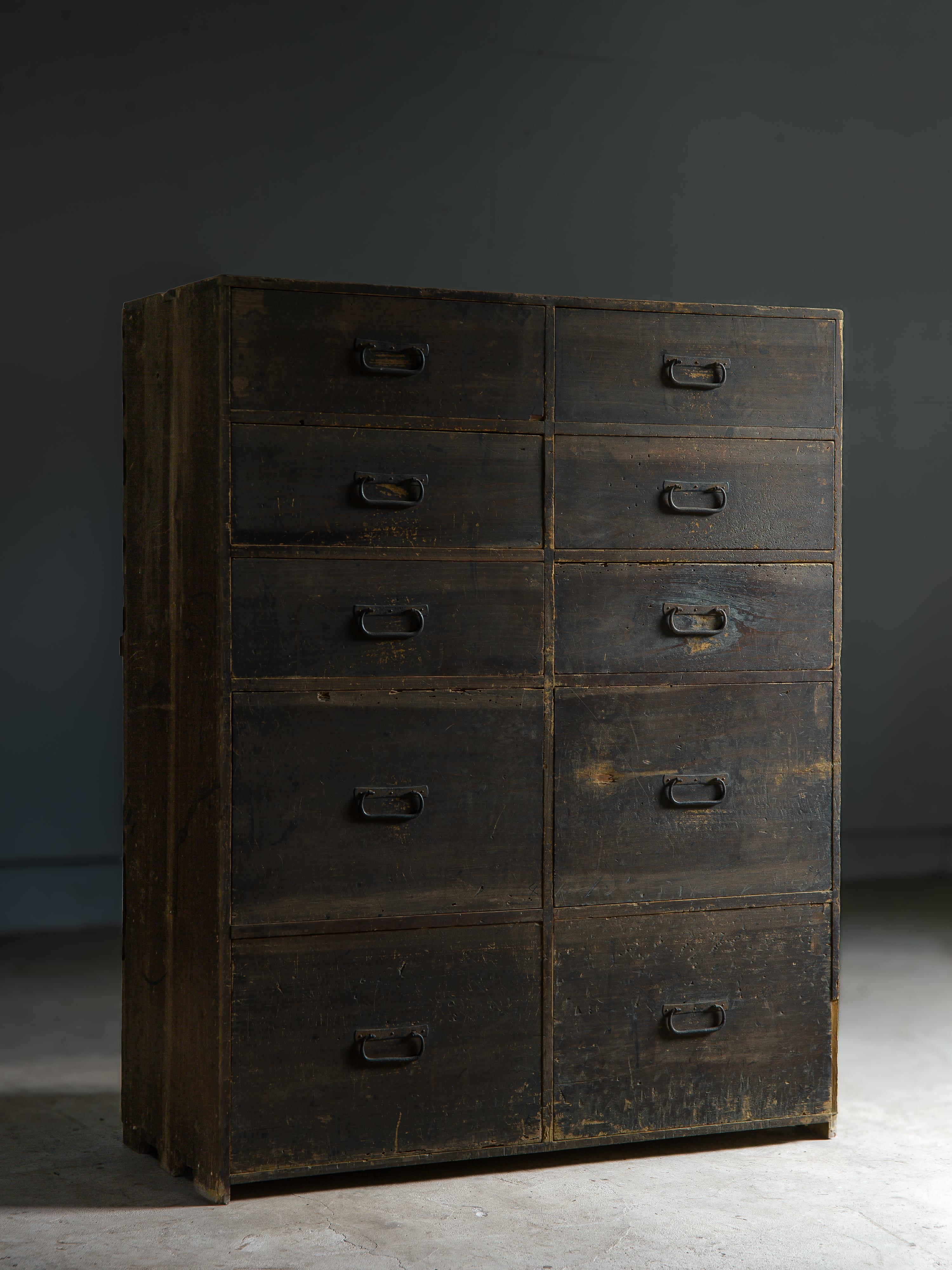 1870s-1910s Japanese antique Isho tansu, clothes chest of drawers, wabi sabi 13