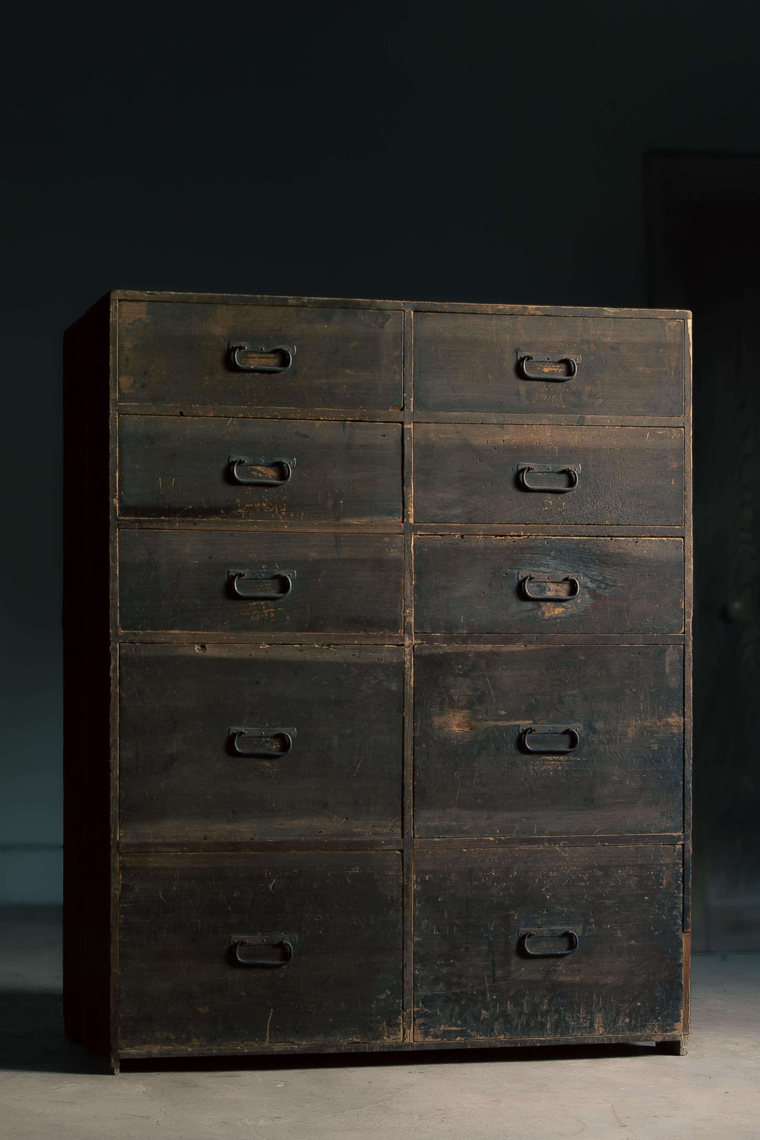Meiji 1870s-1910s Japanese antique Isho tansu, clothes chest of drawers, wabi sabi