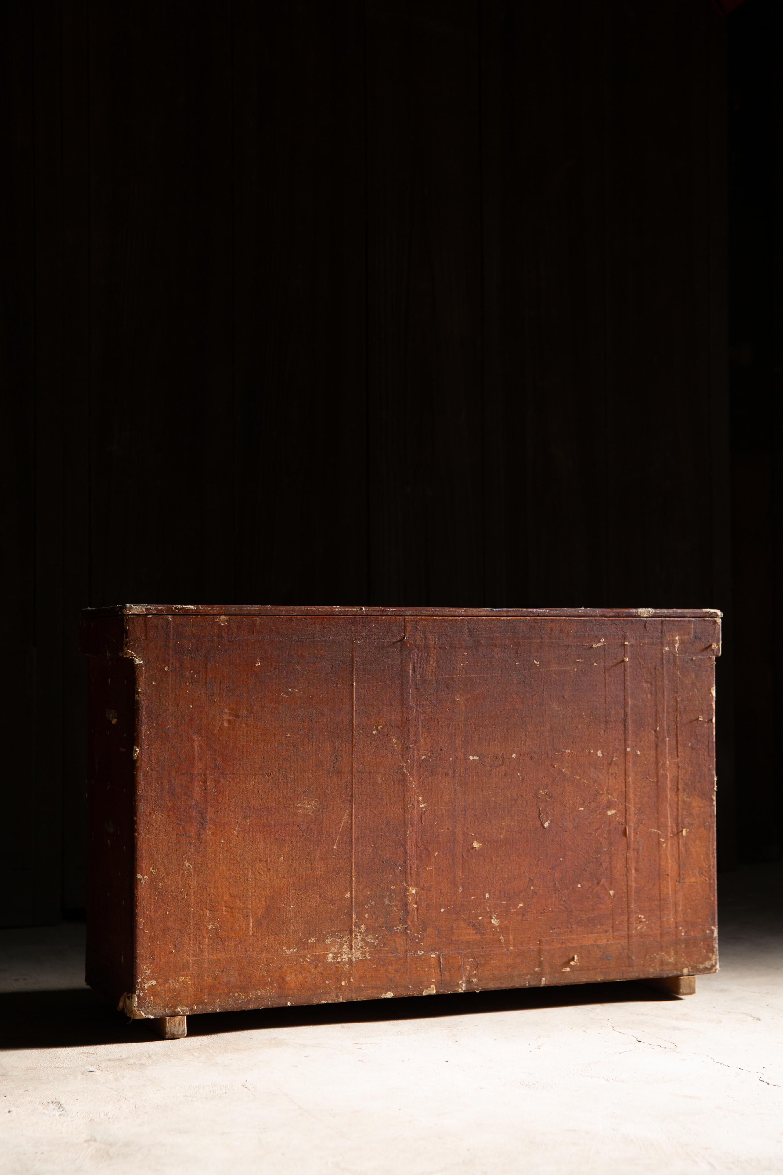 1870-1920 Giapponese Scatola antica in legno rivestita di carta wabi sabi primitivo Meiji in vendita 6