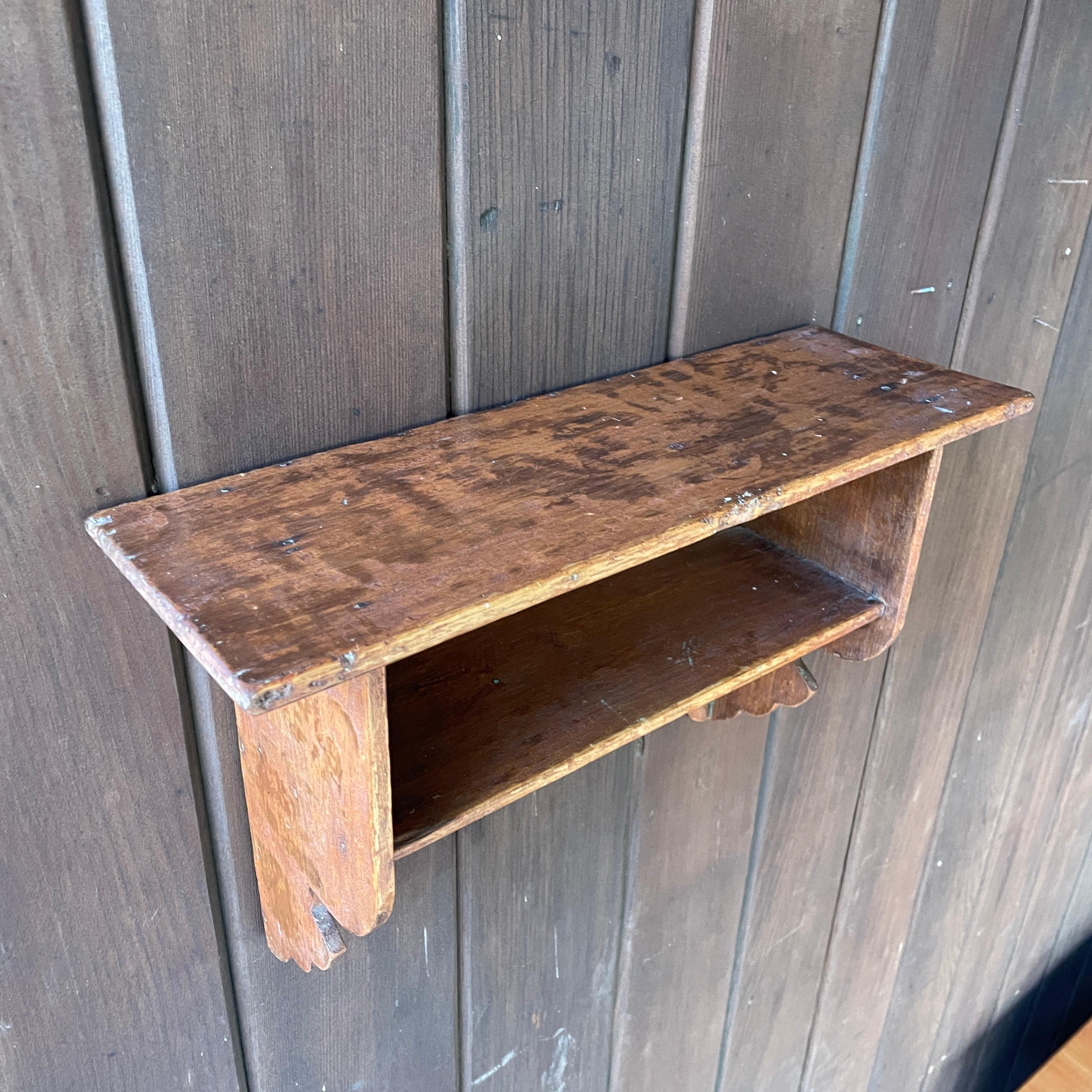 American Craftsman 1870s American Pennsylvania Hand-Carved Wall Shelf Shadow Box, Amish Farmhouse For Sale