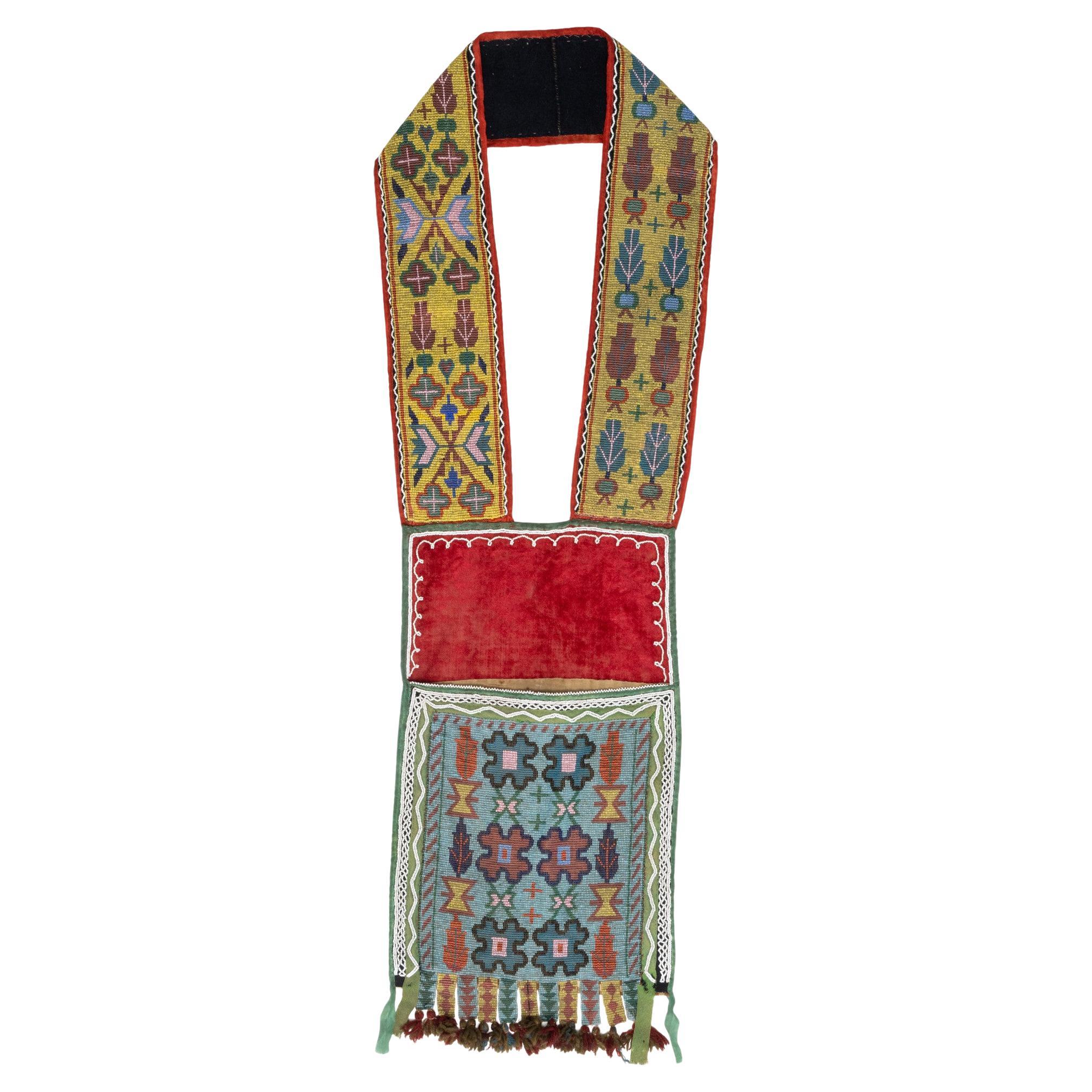 1870
s Antique Anishinaabe Beaded Bandolier Bag For Sale