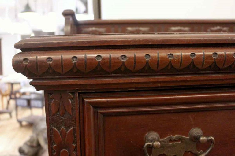 1870s Antique Carved Dark Tone Mahogany Tall Boy Dresser with Six