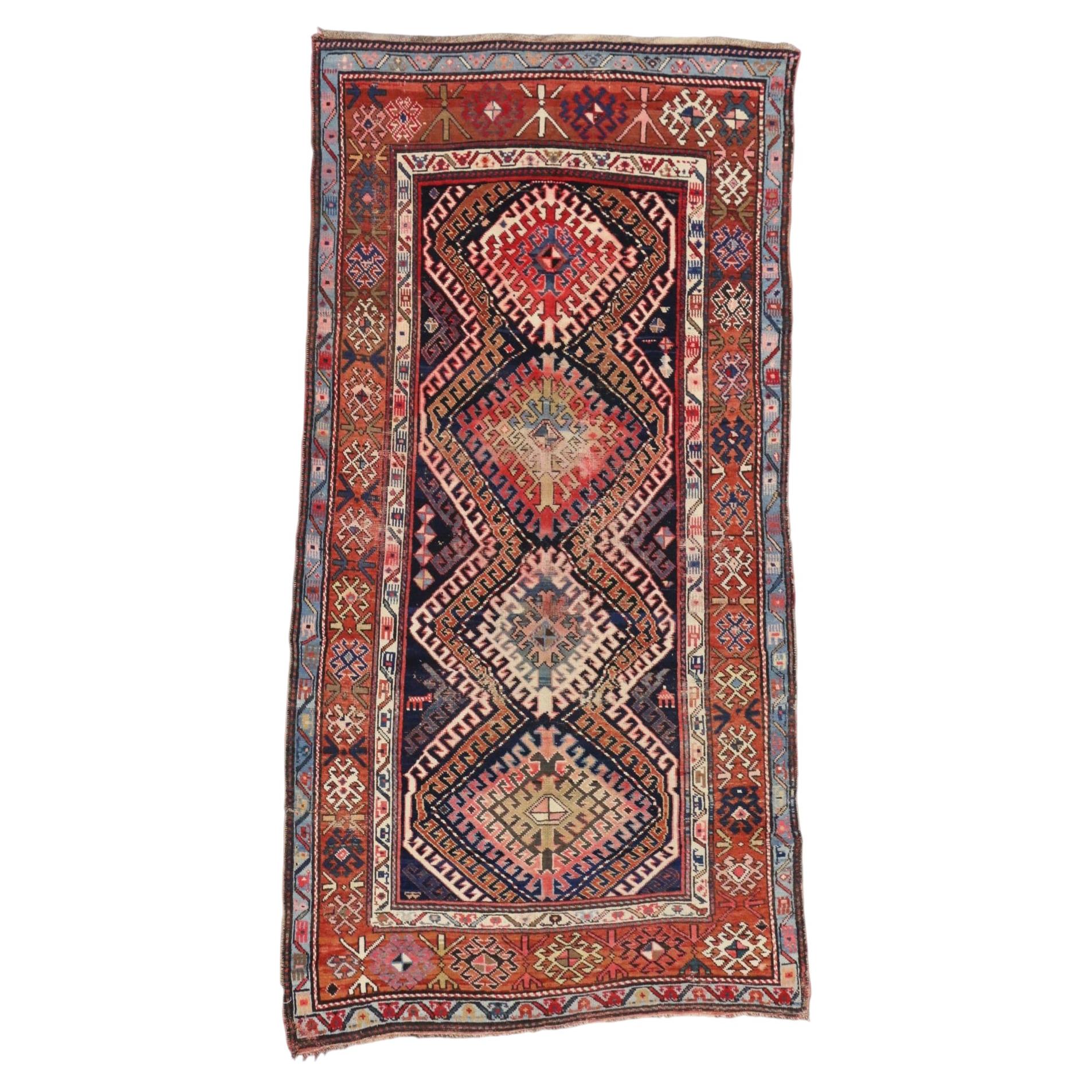 Tappeto caucasico antico Bordjalou Kazak del 1870